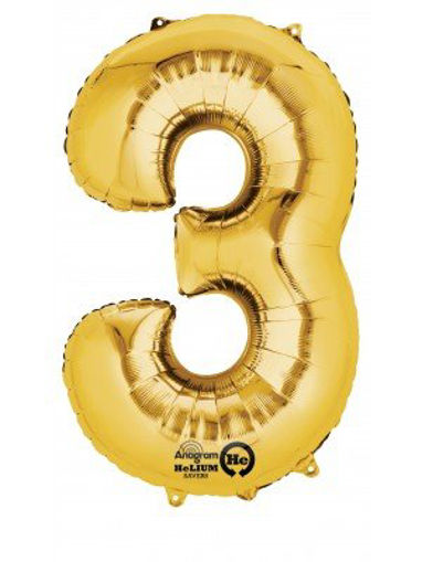 Picture of FOIL BALLOON NUMBER 3 GOLD 16 INCH